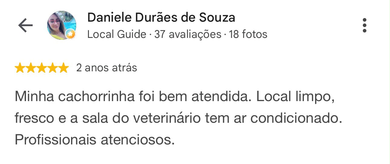 Avaliação 1 da Vila Animal no Google